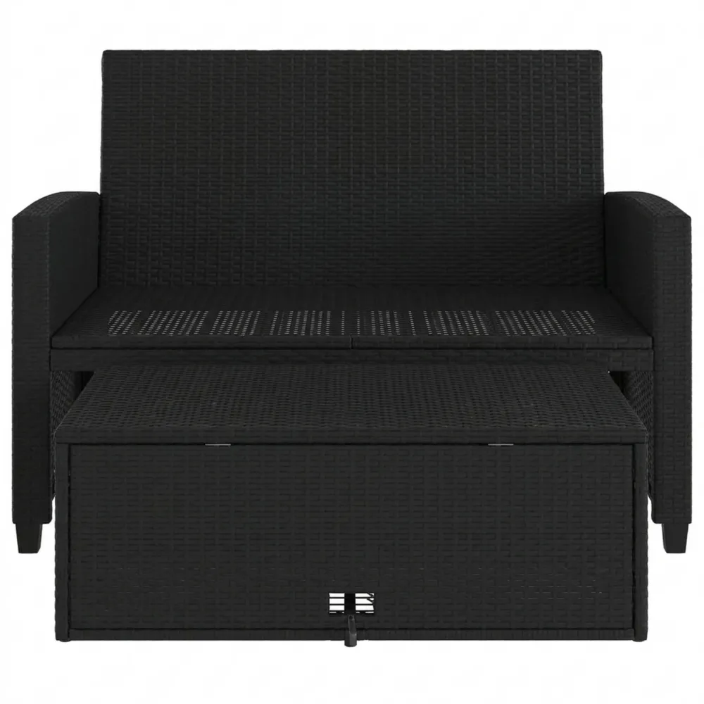 2-Sitzer Gartensofa mit Stauraumhocker und Kissen, wetterfestes Rattanmöbel