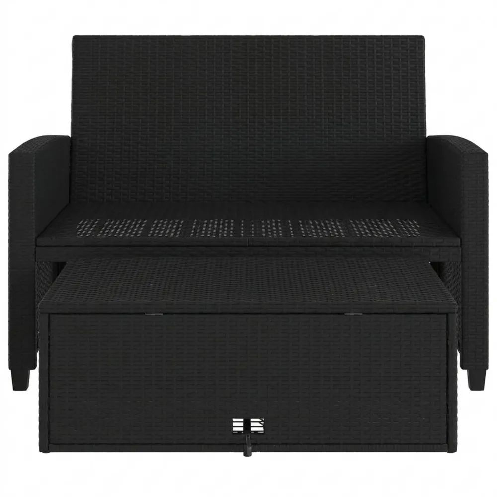 2-Sitzer Gartensofa mit Stauraumhocker und Kissen, wetterfestes Rattanmöbel
