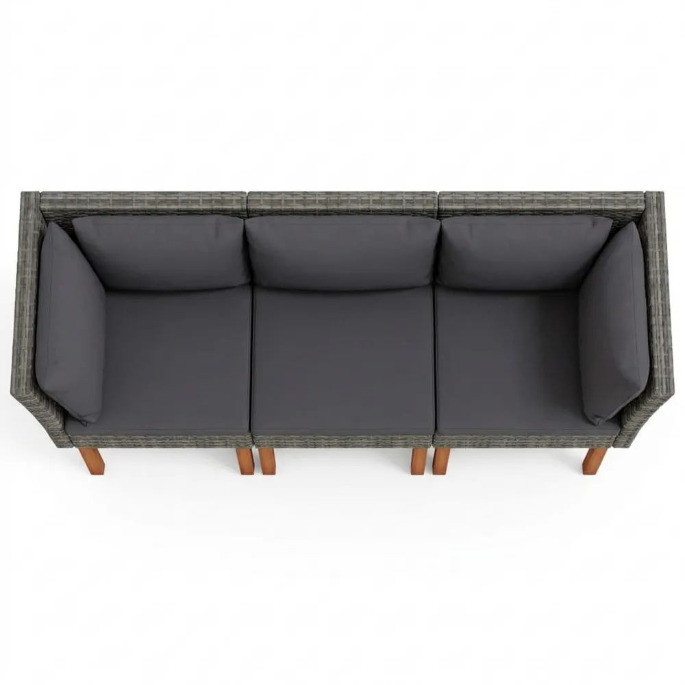 Bequemes Gartensofa für 3 Personen aus Polyrattan, Grau