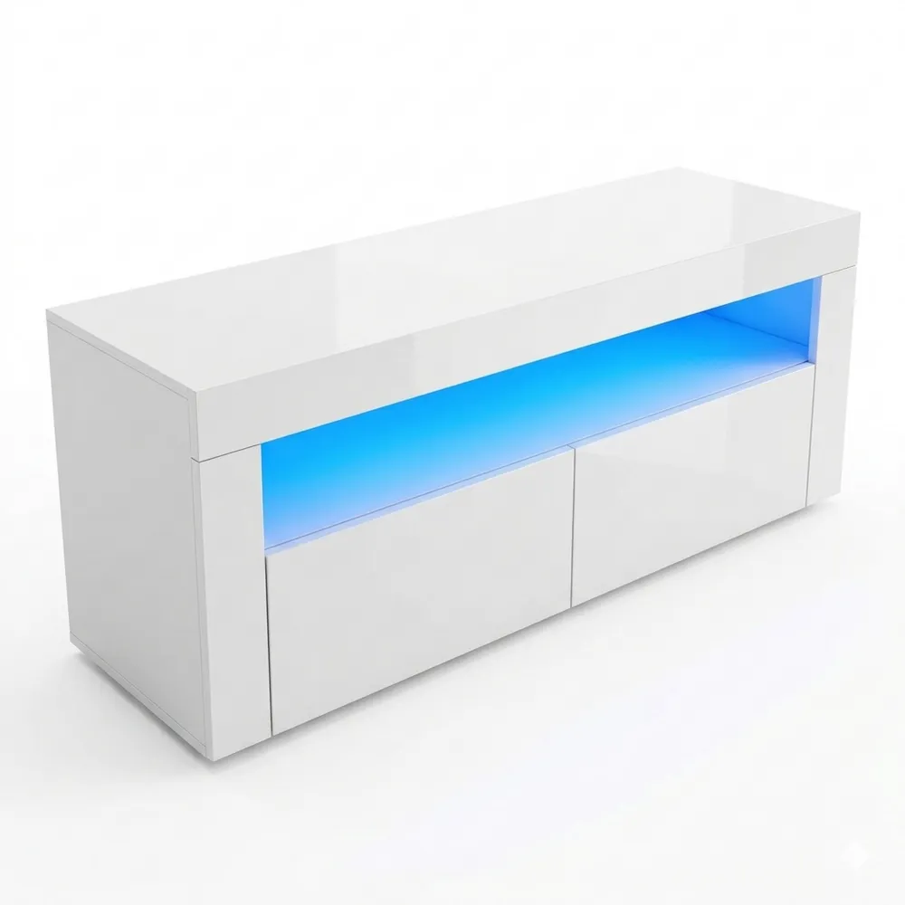 Moderner TV-Schrank mit LED-Beleuchtung, Weiß Hochglanz, 120 cm