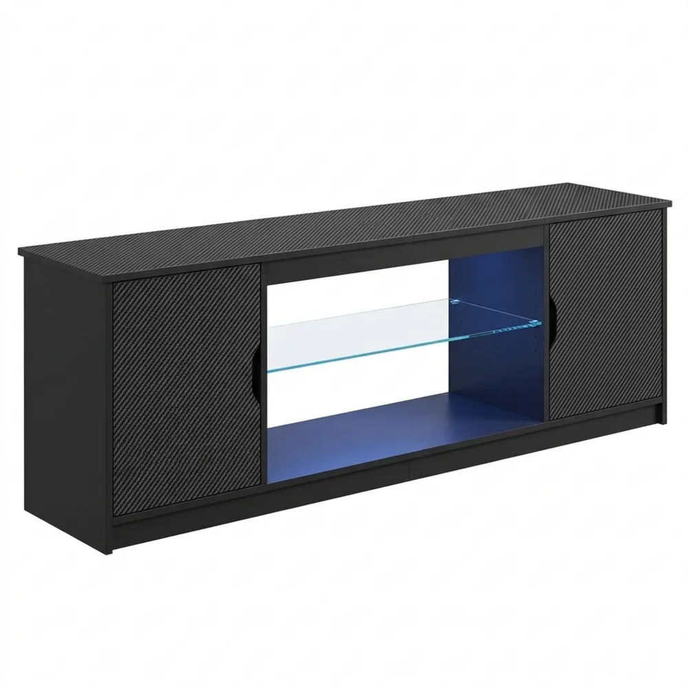 Fernsehtisch mit RGB LED-Beleuchtung und Glasböden, passend für Fernseher bis 65 Zoll