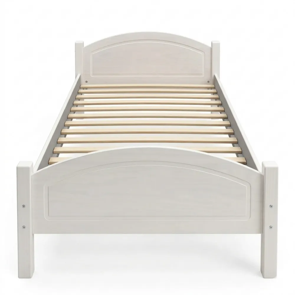 Massivholzbett aus Kiefer in Weiß, stabiles Bettgestell 100x200 cm mit Fuß- und Kopfteil