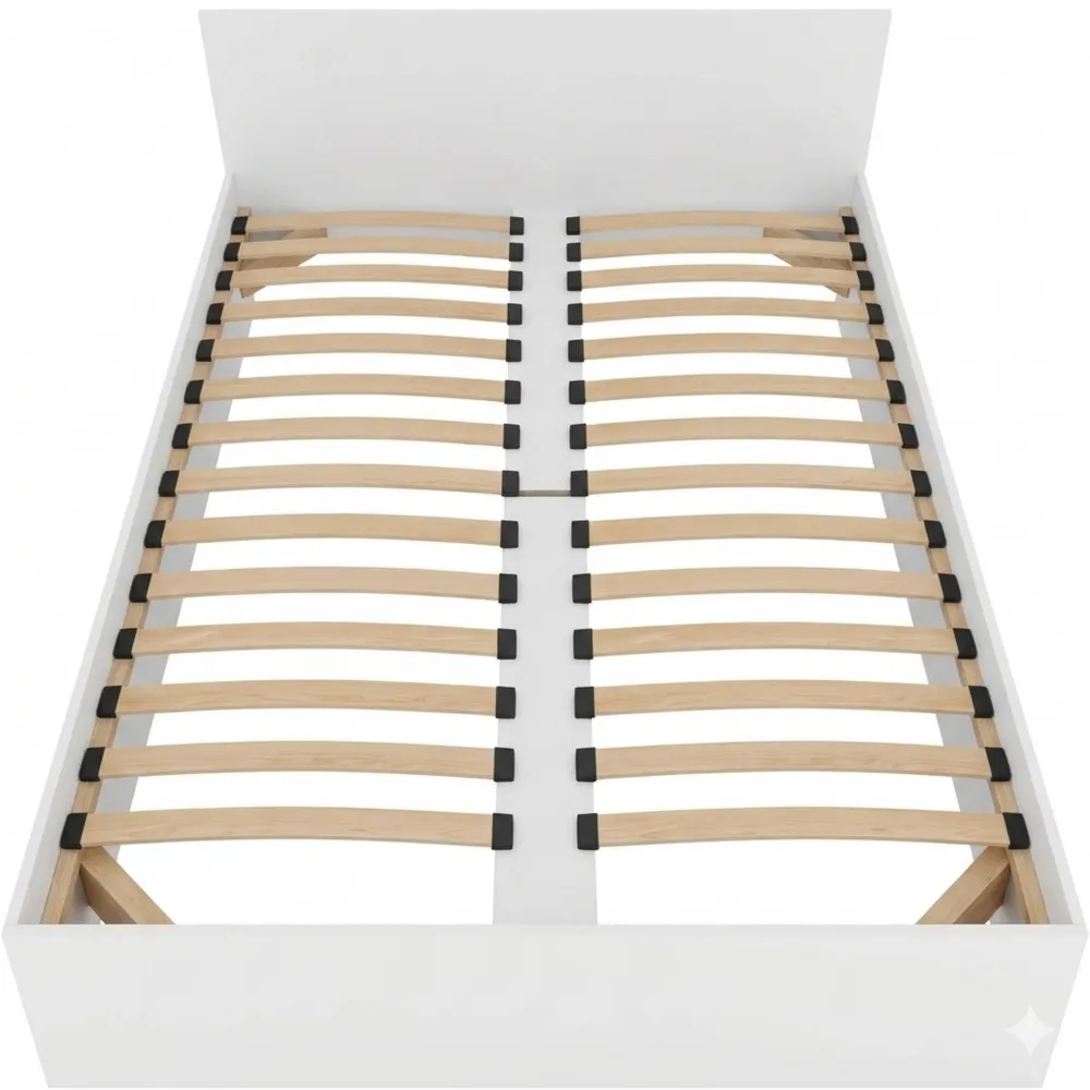 Elegantes Doppelbett mit Lattenrost, Alpinweiße Schlafmöbel 180 x 200 cm