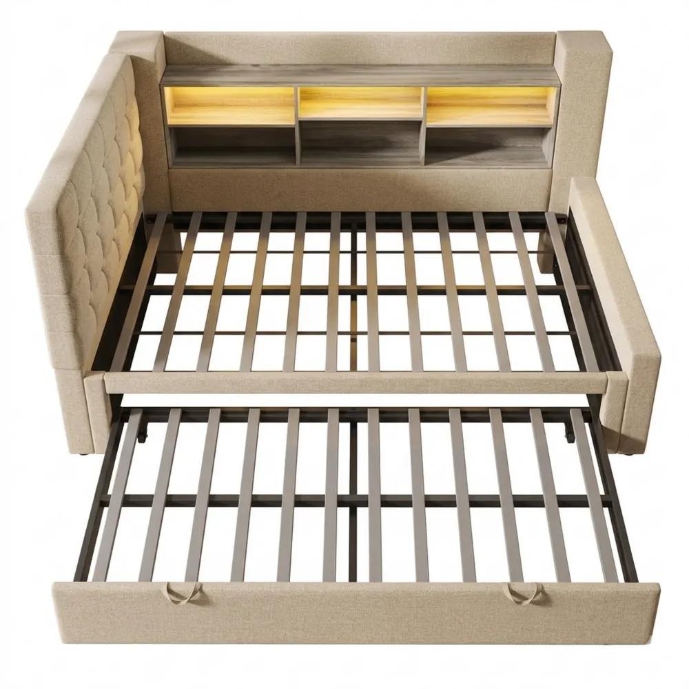 Polsterbett 90x200 cm mit LED und Stauraum