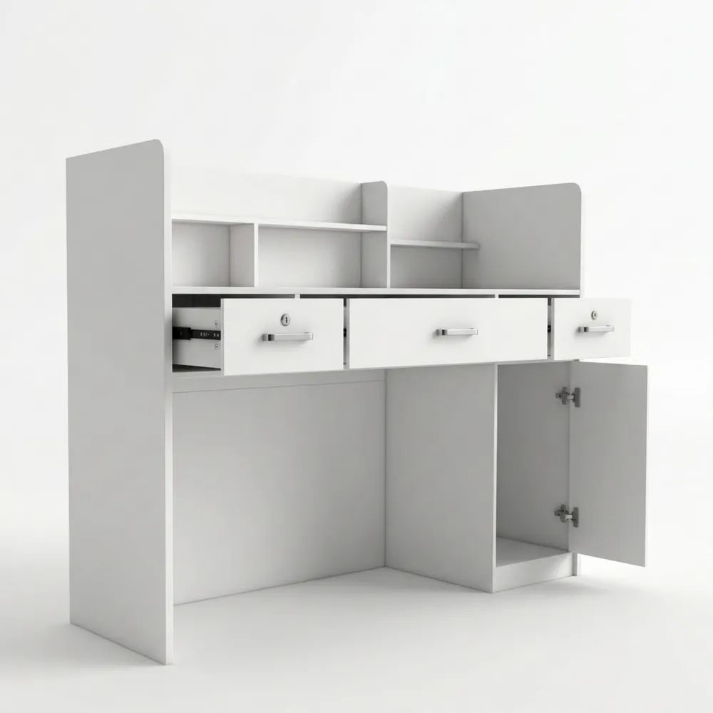 Moderne Empfangstheke mit Schubladen und Einlegeböden für vielseitige Nutzung