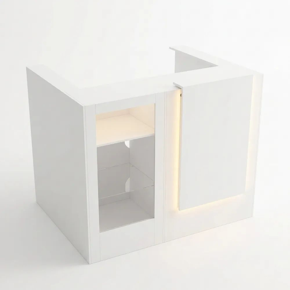 Elegante Empfangstheke mit Beleuchtung und Glasoberfläche, Eckdesign mit Tastaturschublade und Stauraum, 120 x 122 x 102 cm