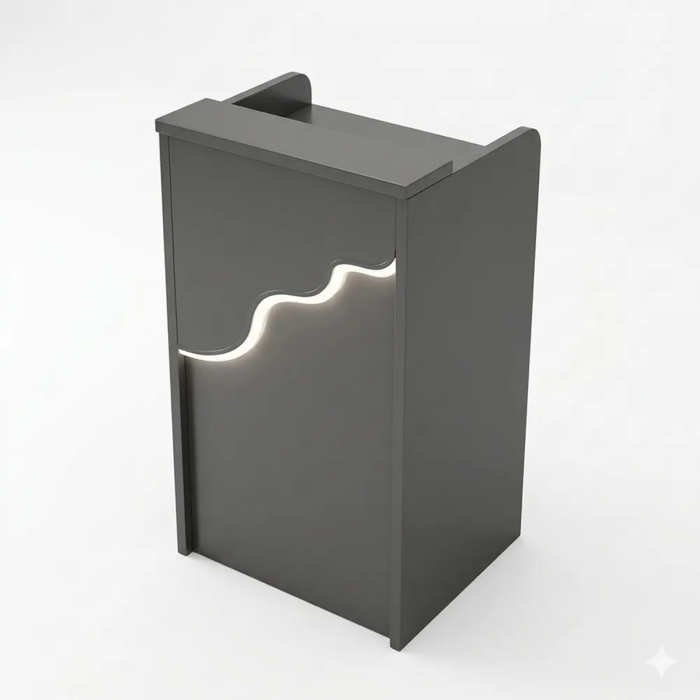 Moderne Empfangstheke aus Holz mit Stauraum