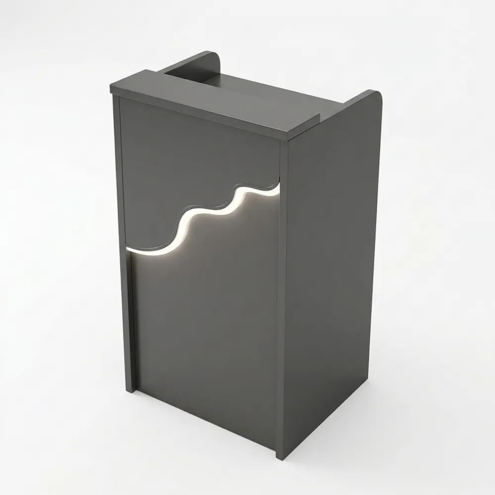 Moderne Empfangstheke aus Holz mit Stauraum