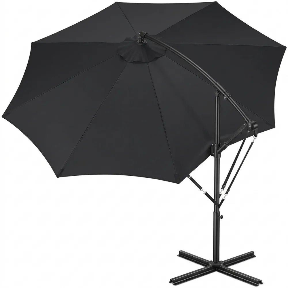 Großer Ampelschirm 300 cm mit Kurbel und UV-Schutz, Wasserabweisend, 360° Drehfunktion, Anthrazit