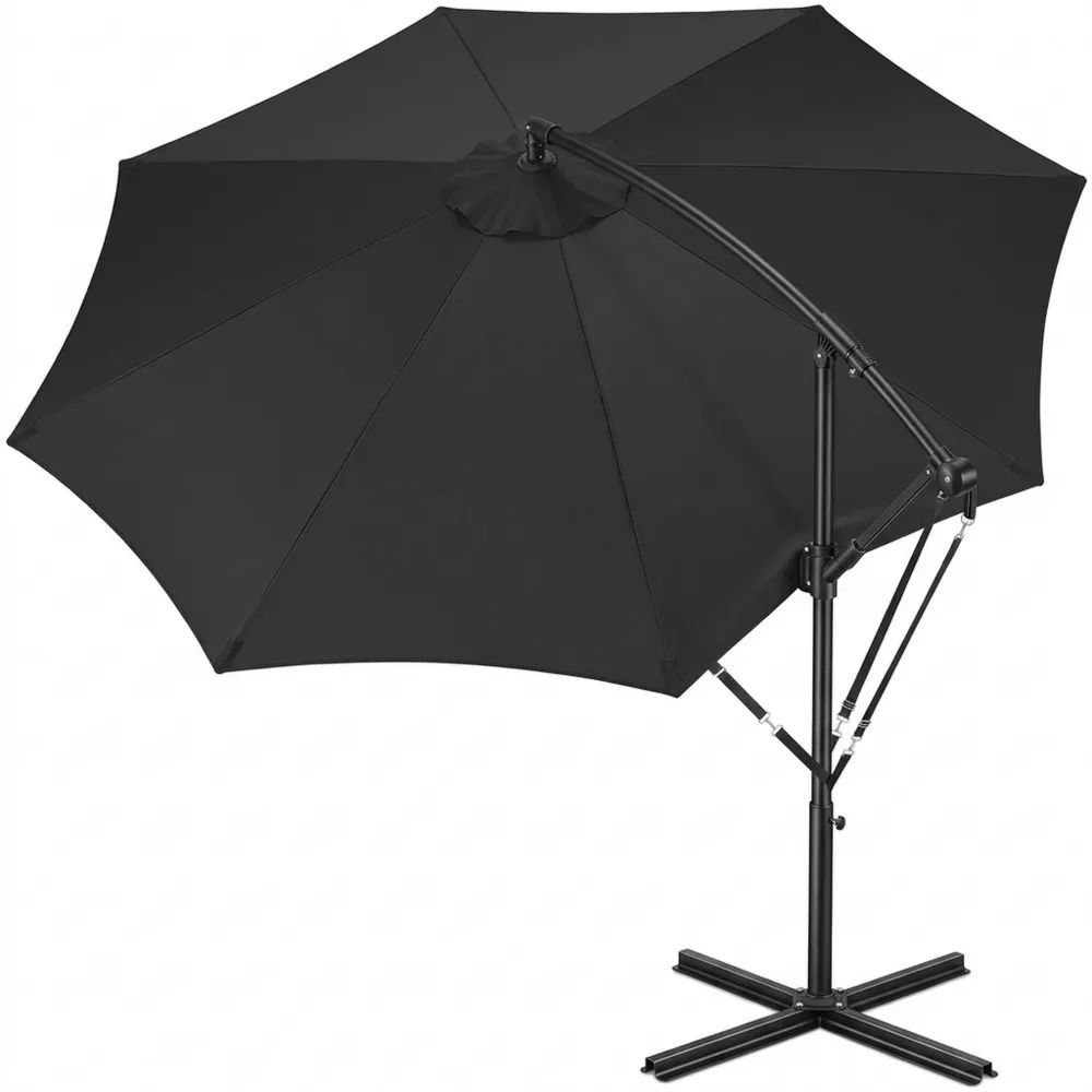 Großer Ampelschirm 300 cm mit Kurbel und UV-Schutz, Wasserabweisend, 360° Drehfunktion, Anthrazit