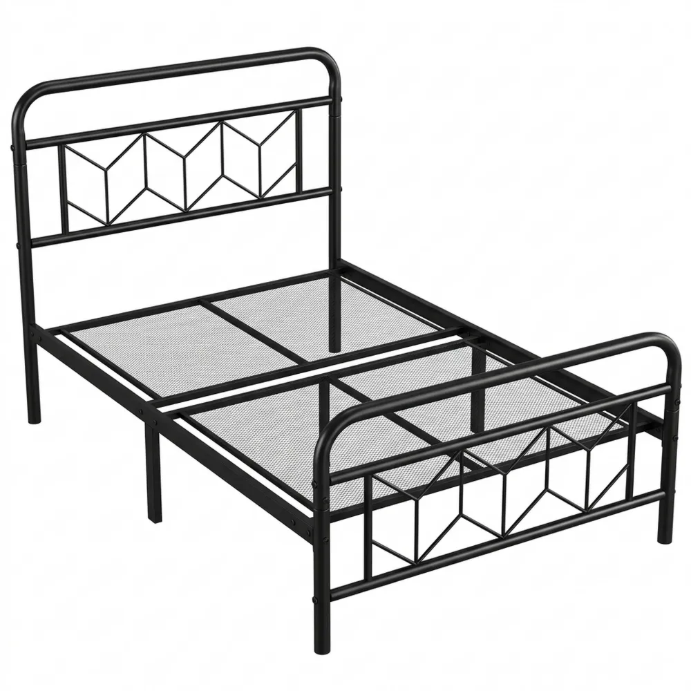 Metallbett mit Lattenrost, modernes Design, einfache Montage, 140 x 200 cm, schwarz
