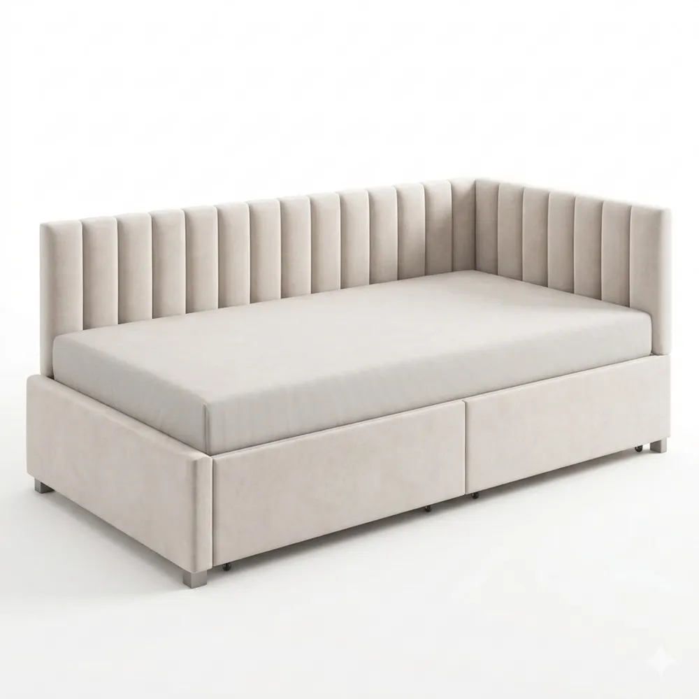 Multifunktionales Schlafsofa 90x200cm mit Stauraum, Jugend- und Tagesbett mit Lattenrost und Schubladen, Samtstoff, Beige
