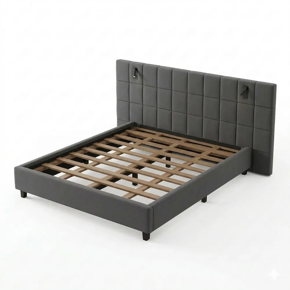 Modernes Polsterbett 140x200 cm mit LED und Lattenrost