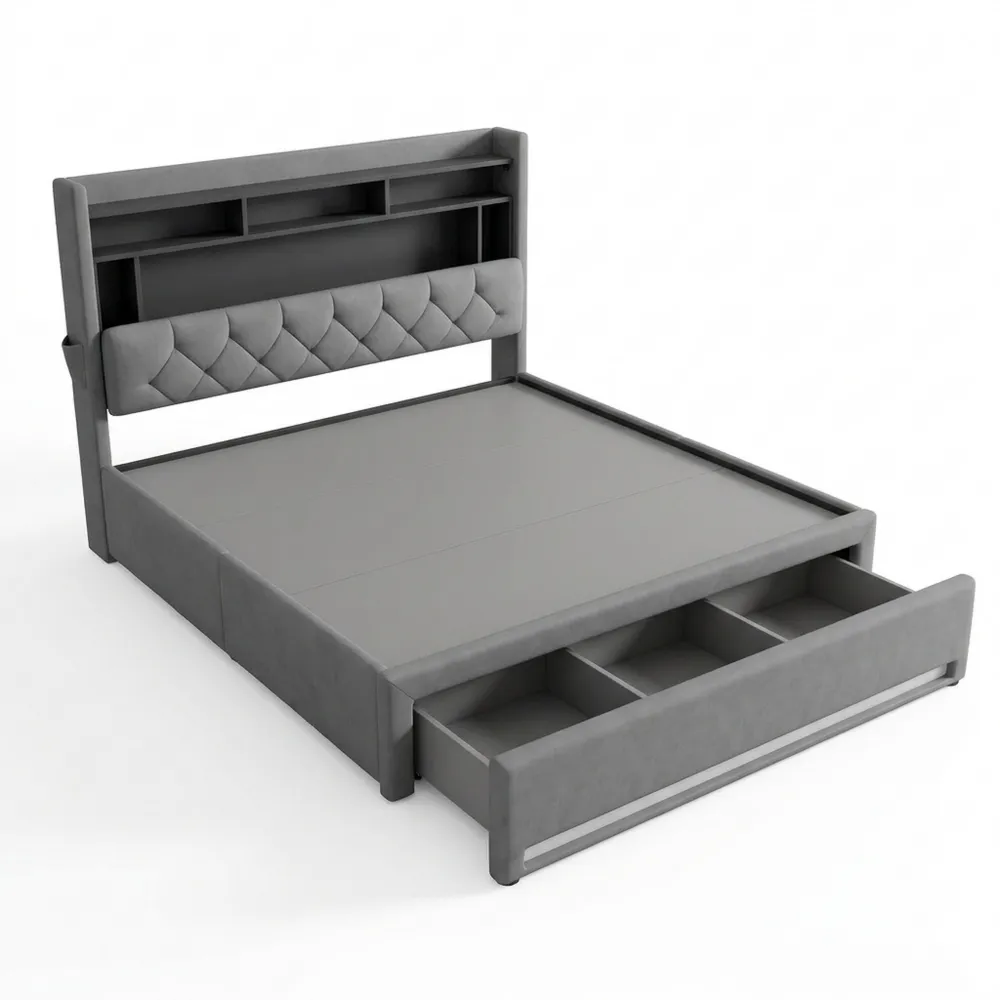 Polsterbett 160x200 cm mit Stauraum und LED-Beleuchtung