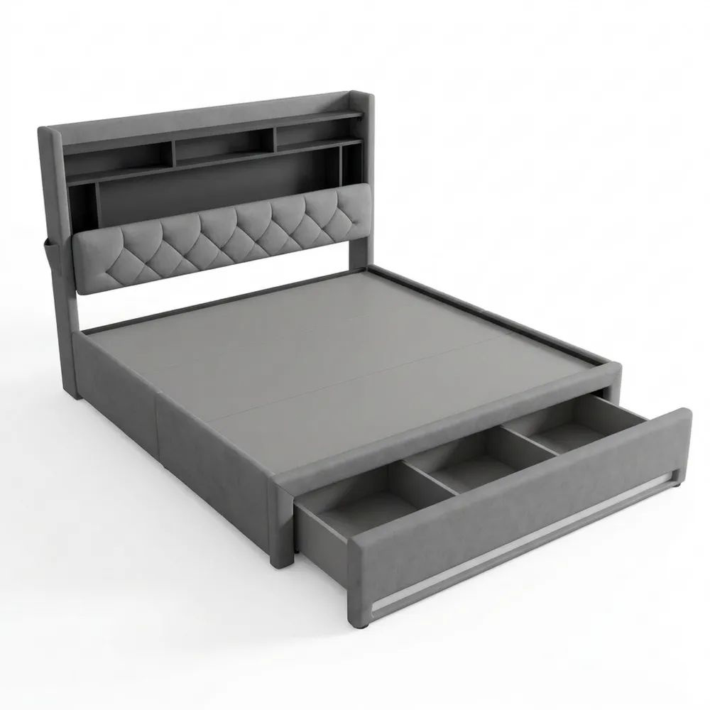 Polsterbett 160x200 cm mit Stauraum und LED-Beleuchtung