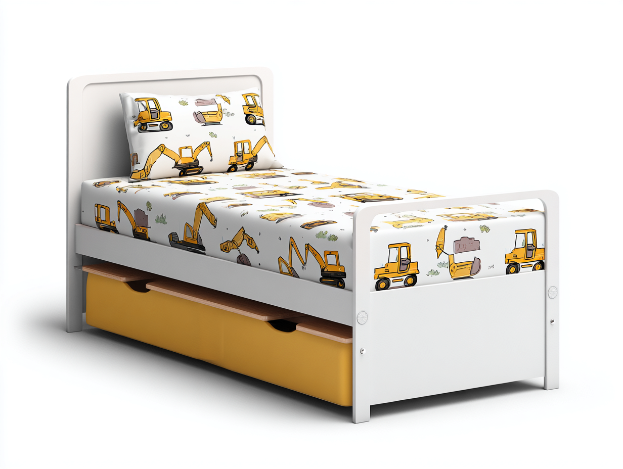 Camas individuales madera con cajón 200x90x90 cm - blanco-amarillo - diseño moderno para dormitorio infantil-Havenuphome