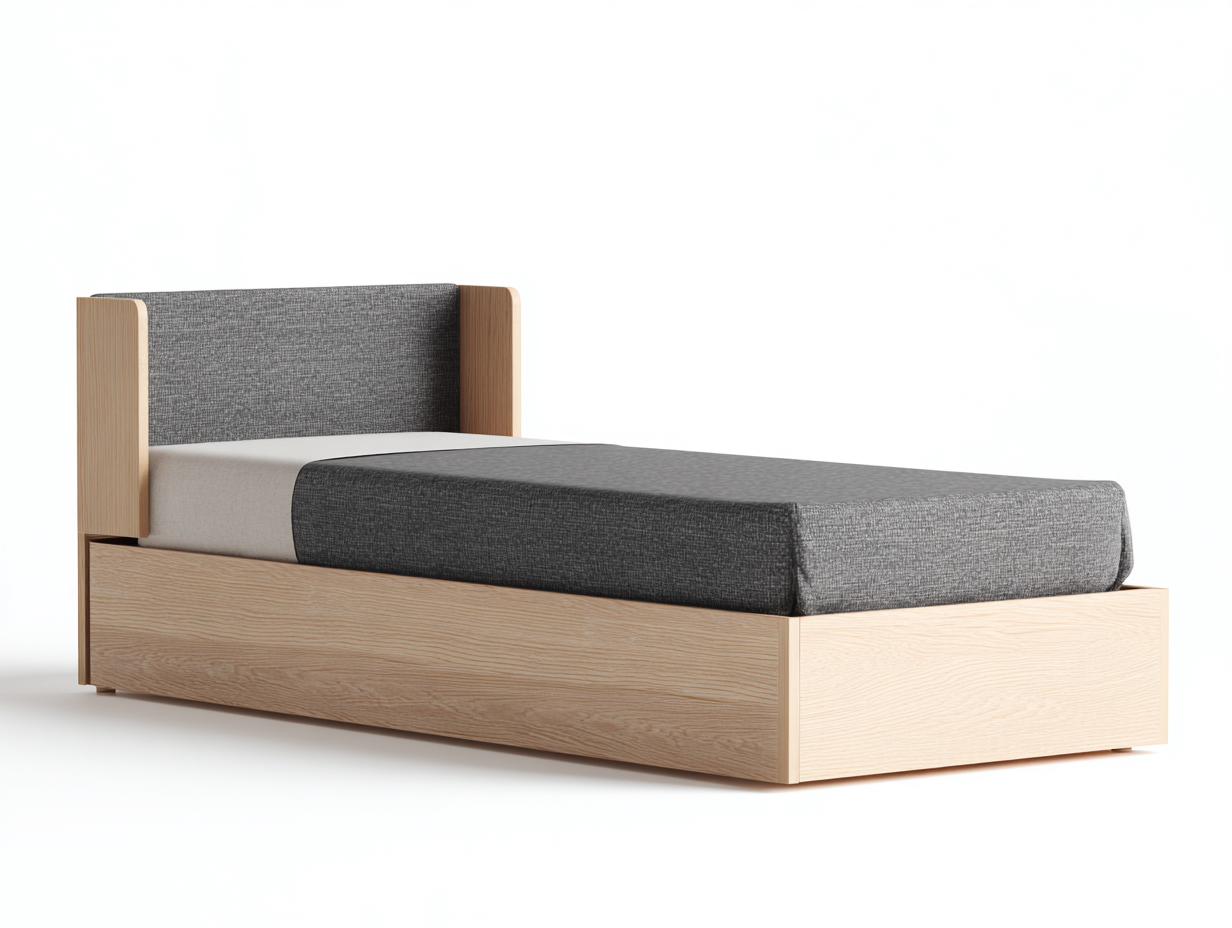 Camas individuales de madera con cabecero tapizado 200x100x95 cm - marrón-gris - diseño moderno-Havenuphome