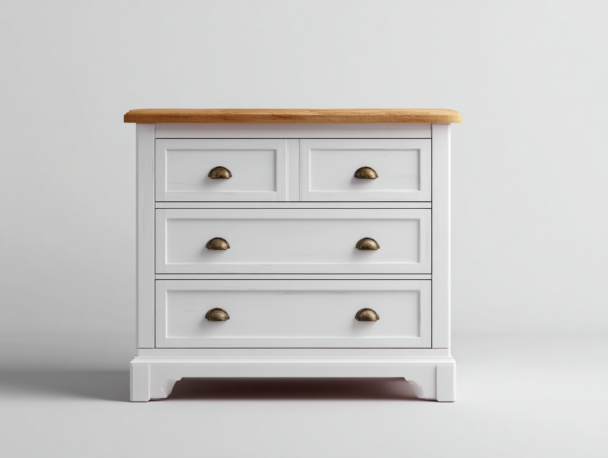 Cómodas de madera con 4 cajones 90x40x85 cm - blanco-marrón - diseño clásico-Havenuphome