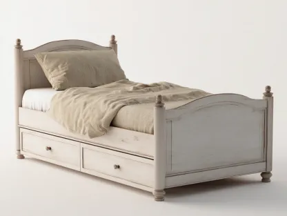 Camas individuales de madera con 2 cajones 200x100x95 cm - blanco - estilo clásico-Havenuphome
