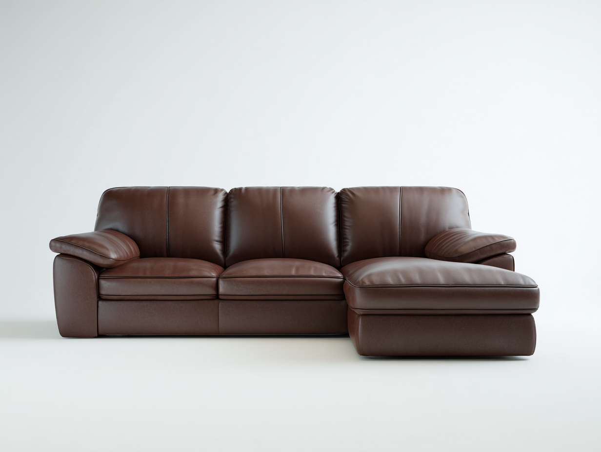 Sofás rinconeros tapizados en cuero sintético 260x160x85 cm - marrón - 3 plazas con chaise longue - diseño moderno-Havenuphome