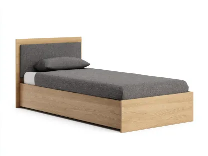 Camas individuales madera tela 200x100x95 cm - roble-gris - cabecero tapizado moderno-Havenuphome
