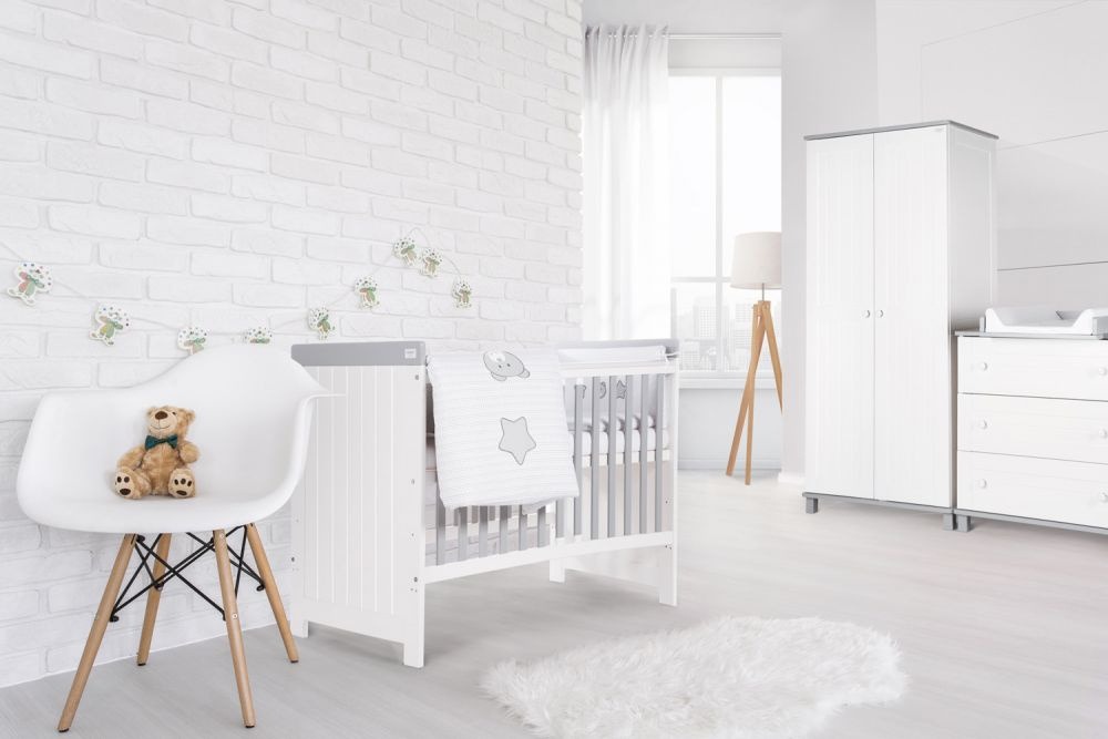 ŁÓŻECZKO 120X60 DO POKOJU DZIECIĘCEGO KLUPŚ PLUS BABY CLASSIC | BIALE WHITE | SZARE GREY