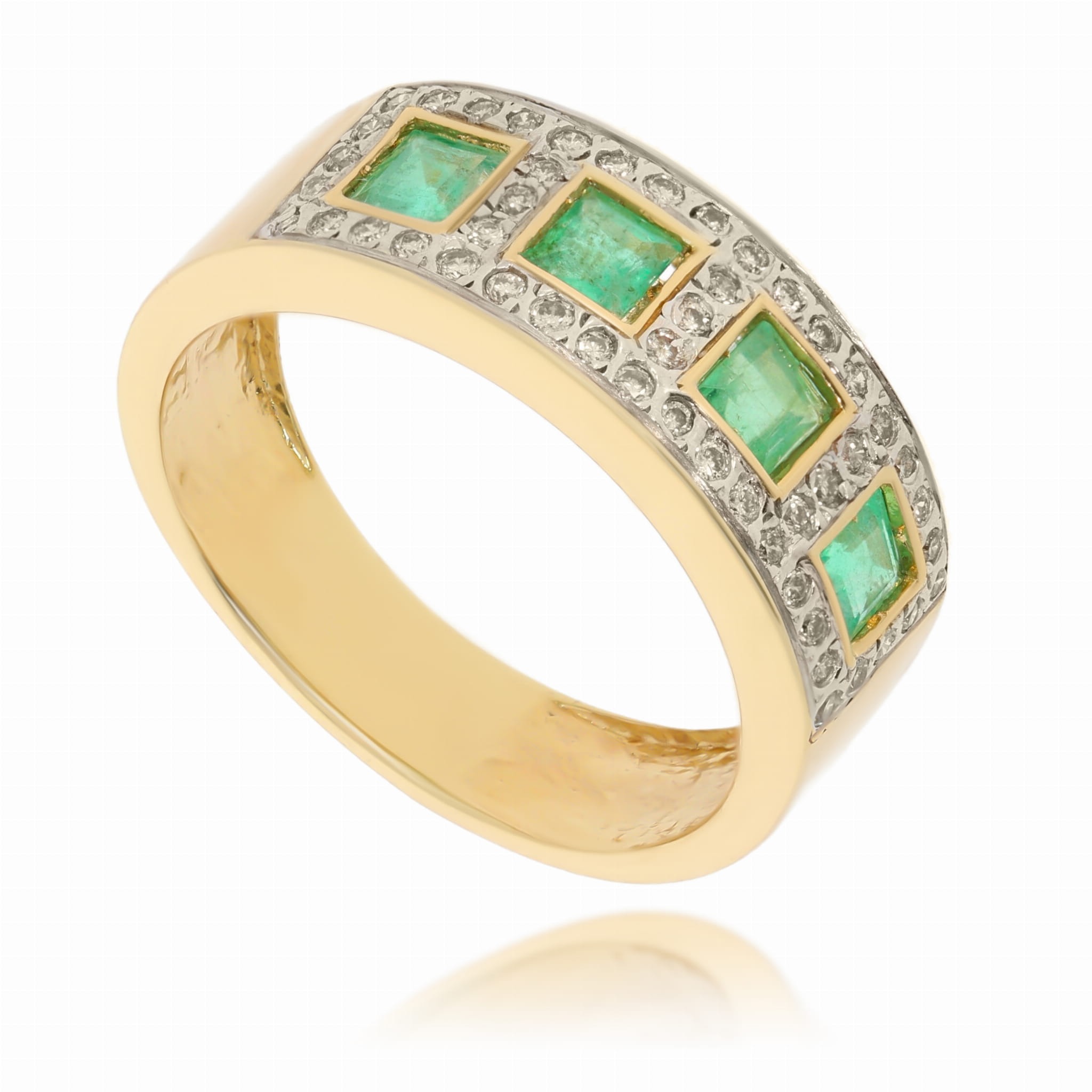 Złoty pierścionek z diamentami i szmaragdami 585