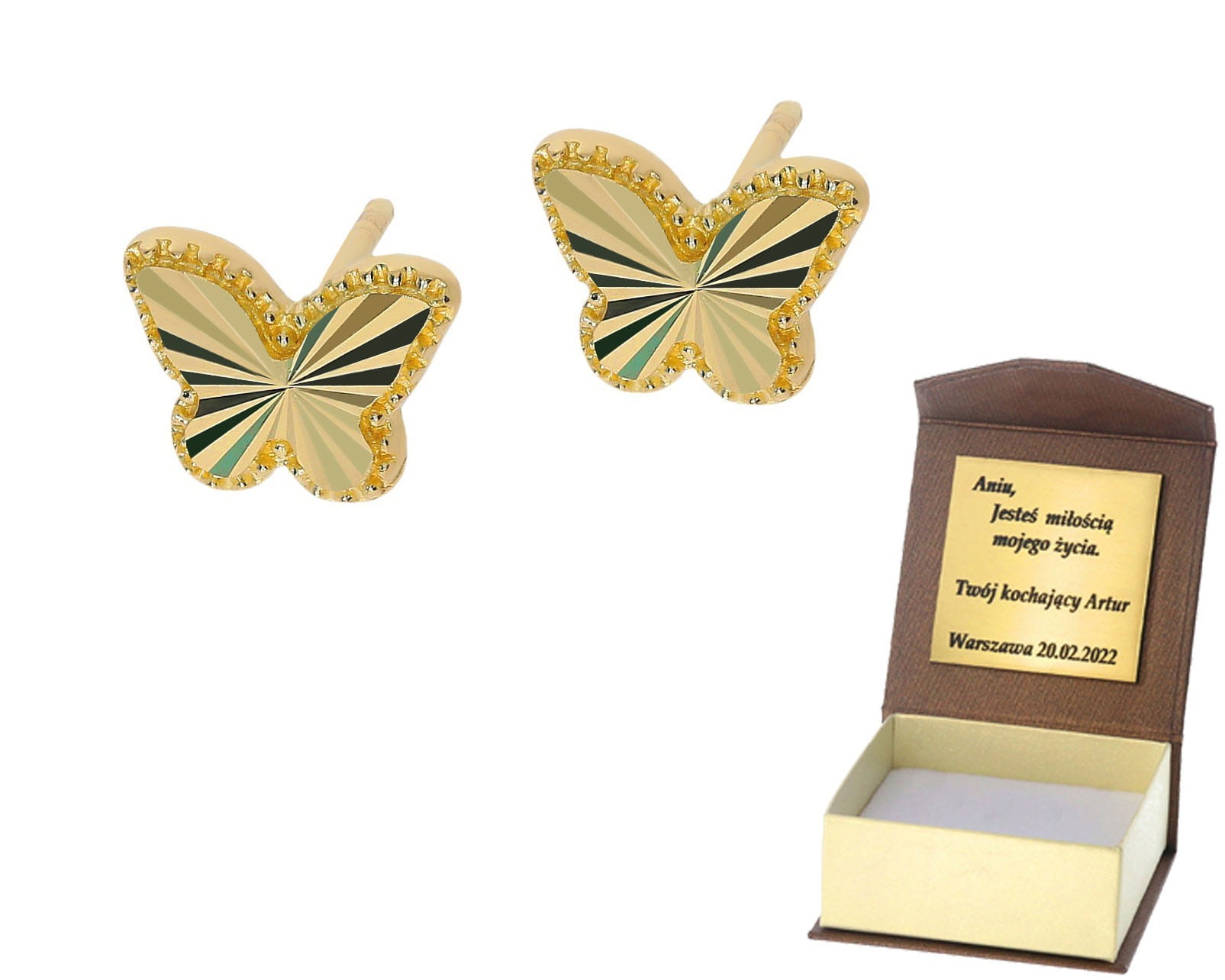 Złote kolczyki motylki próby 585