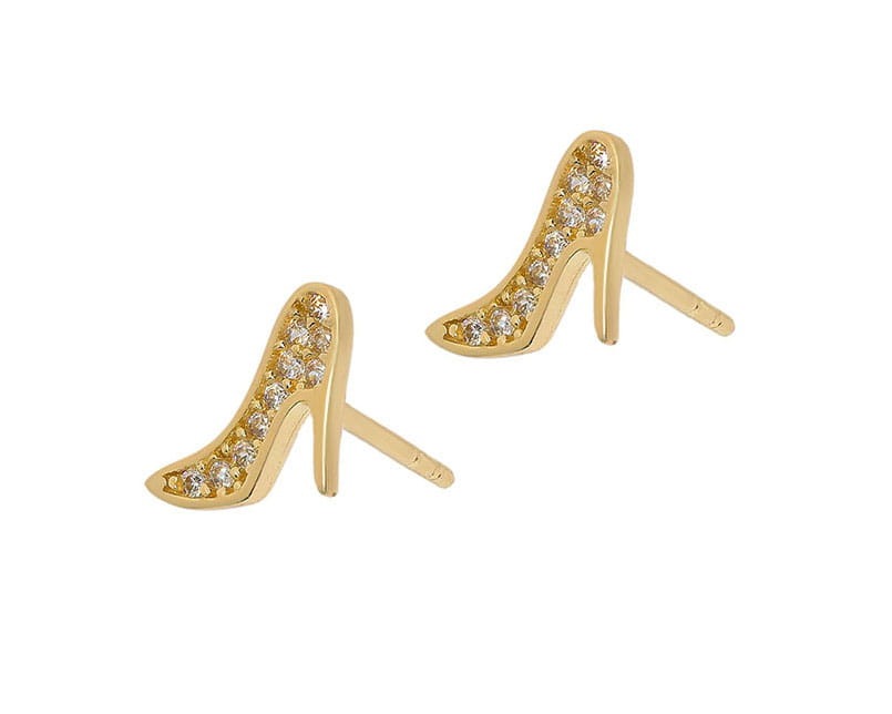 Złote kolczyki buty na obcasie próby 585