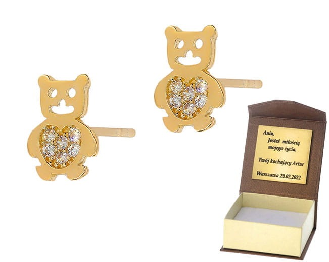 Złote kolczyki Misie próby 585