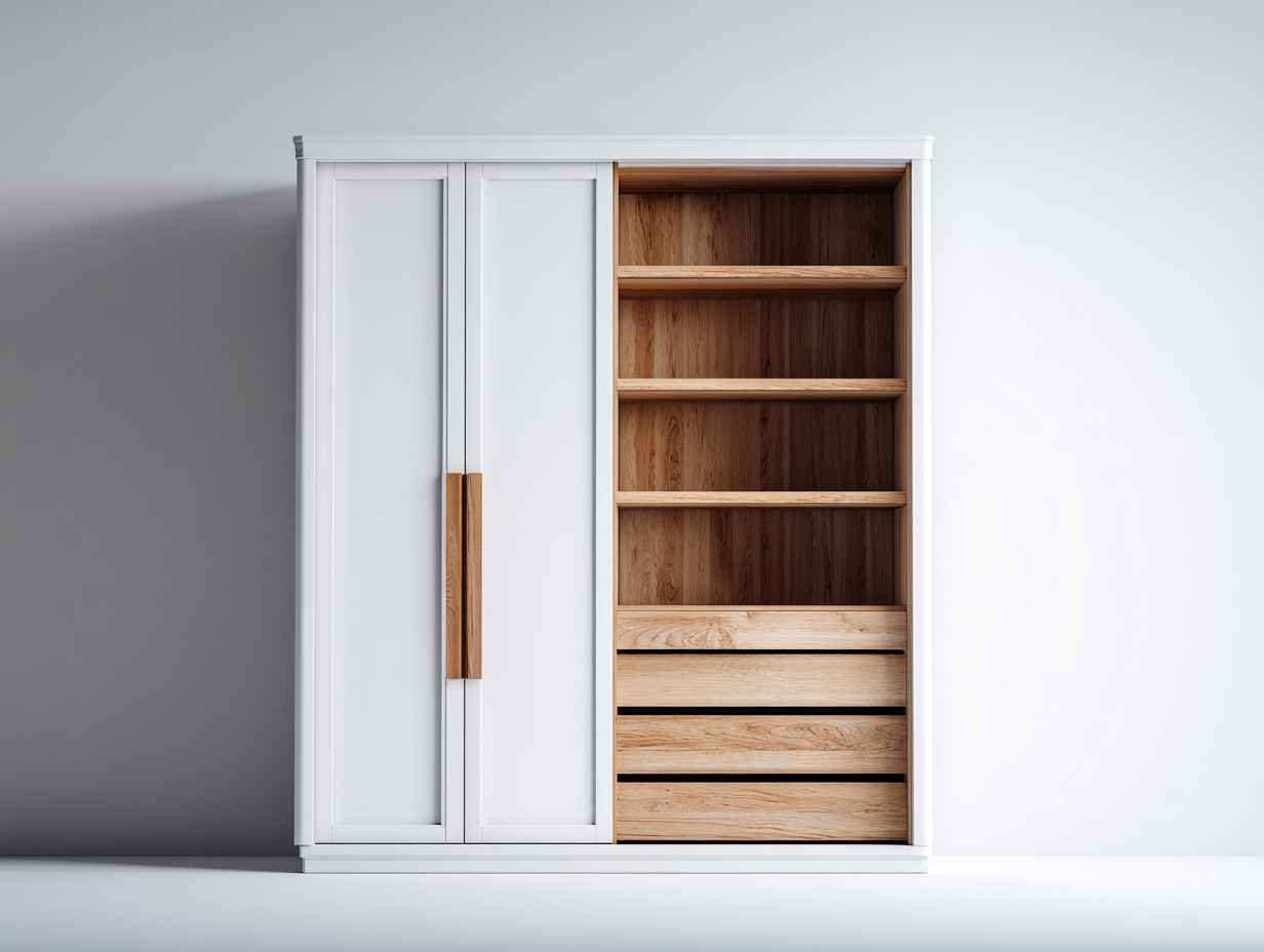 Kleiderschrank Holzwerkstoff 170x60x200 cm - Weiß - Eiche - modernes Design - für Schlafzimmer-Nestgethaus