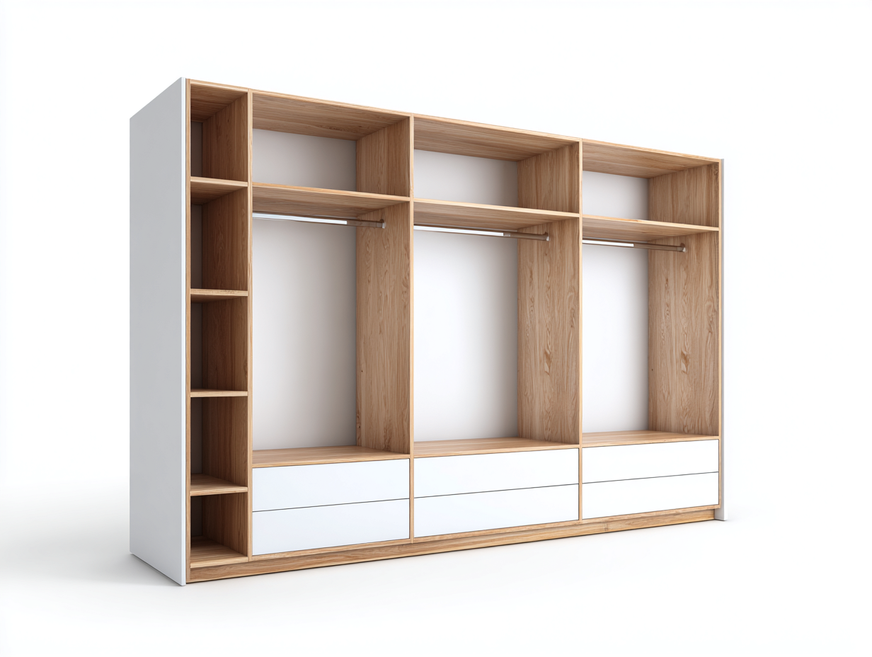 Kleiderschrank Holzwerkstoff 300x60x200 cm - Weiß - Eiche - modernes Design - für Schlafzimmer-Nestgethaus
