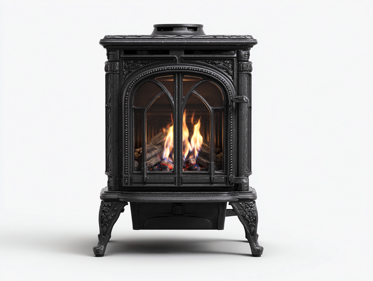 Kamin Gusseisen 65x48x82 cm - Schwarz - klassisches Design - für Wohnzimmer-Nestgethaus