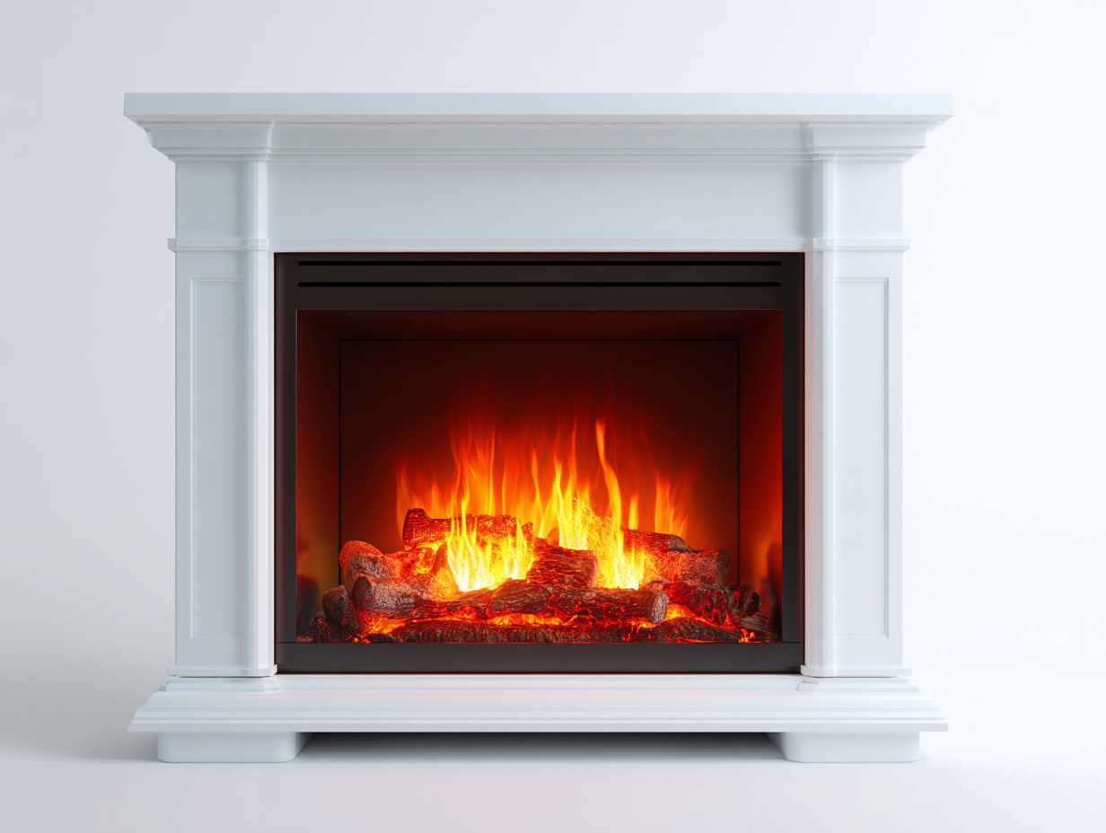 Kamin Elektrokamin Holzwerkstoff 120x32x100 cm - Weiß - klassisches Design - für Wohnzimmer-Nestgethaus