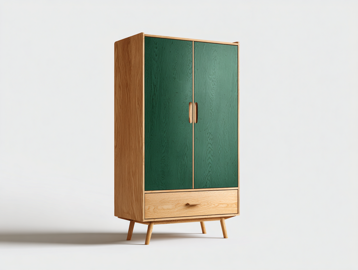Kleiderschrank Holzwerkstoff 90x55x180 cm - Grün - Eiche - skandinavisches Design - für Schlafzimmer-Nestgethaus
