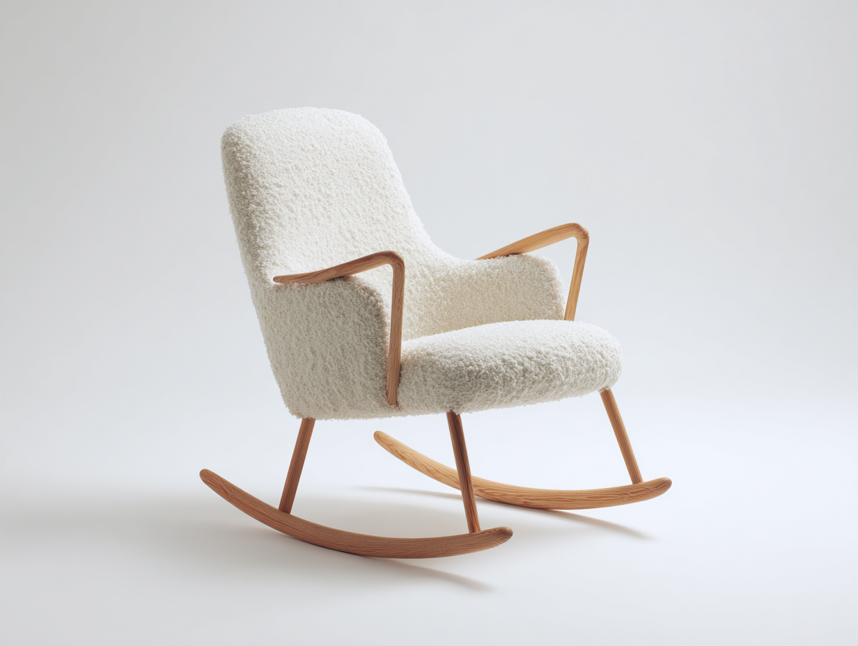 Schaukelstuhl Bouclé Stoff Holz 84x90x98 cm - Cremeweiß - modernes Design - für Wohnzimmer-Nestgethaus