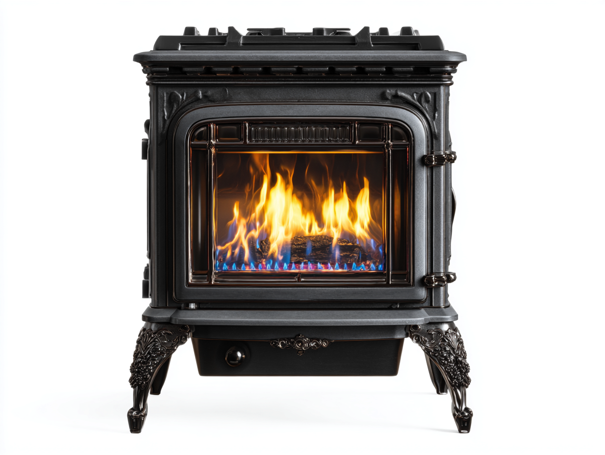 Kamin Gusseisen mit Sichtfenster 68x50x78 cm - Schwarz - klassisches Design - für Wohnzimmer-Nestgethaus