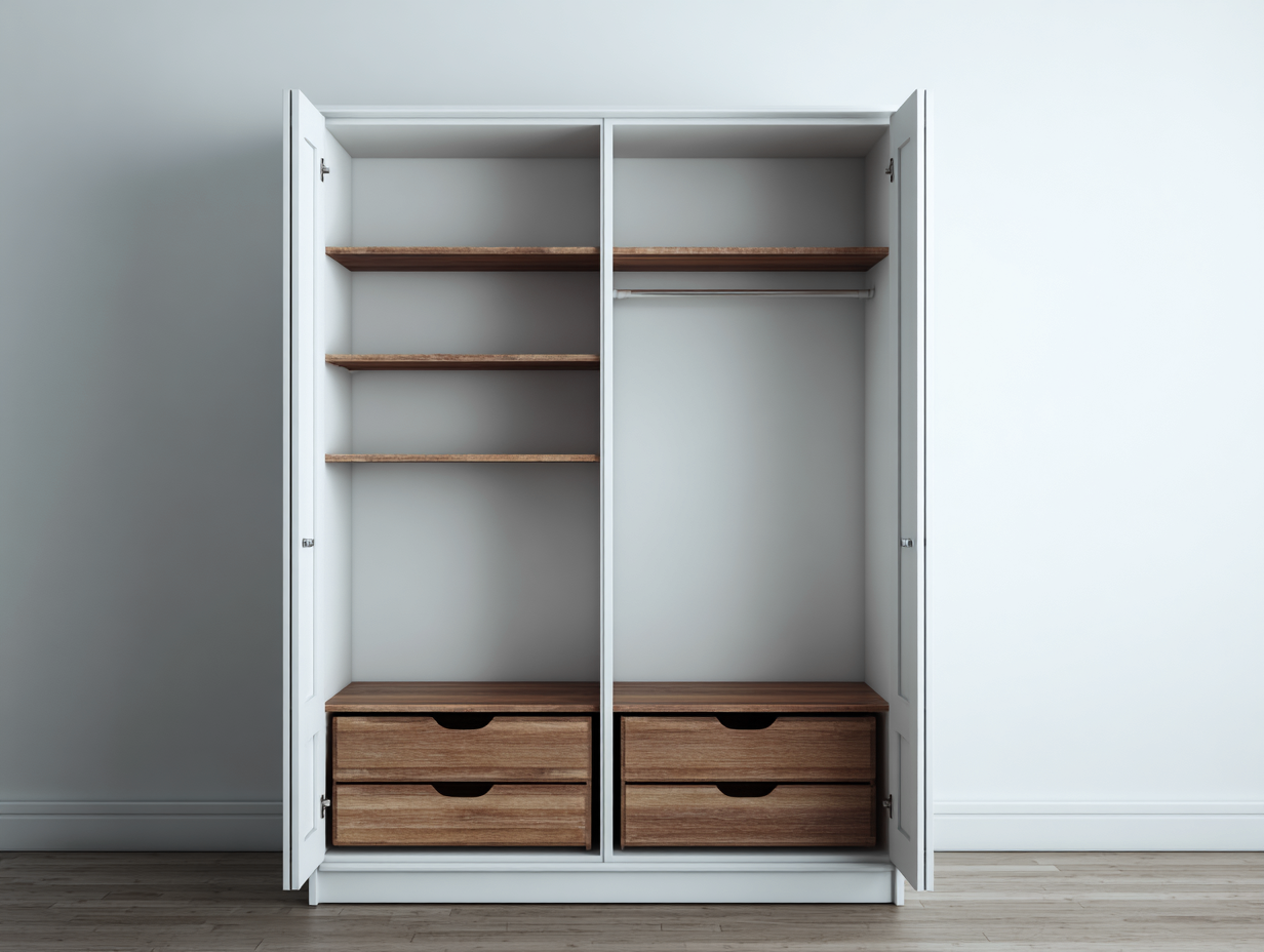 Kleiderschrank Holzwerkstoff 180x60x200 cm - Weiß - Naturholz - modernes Design - für Schlafzimmer-Nestgethaus