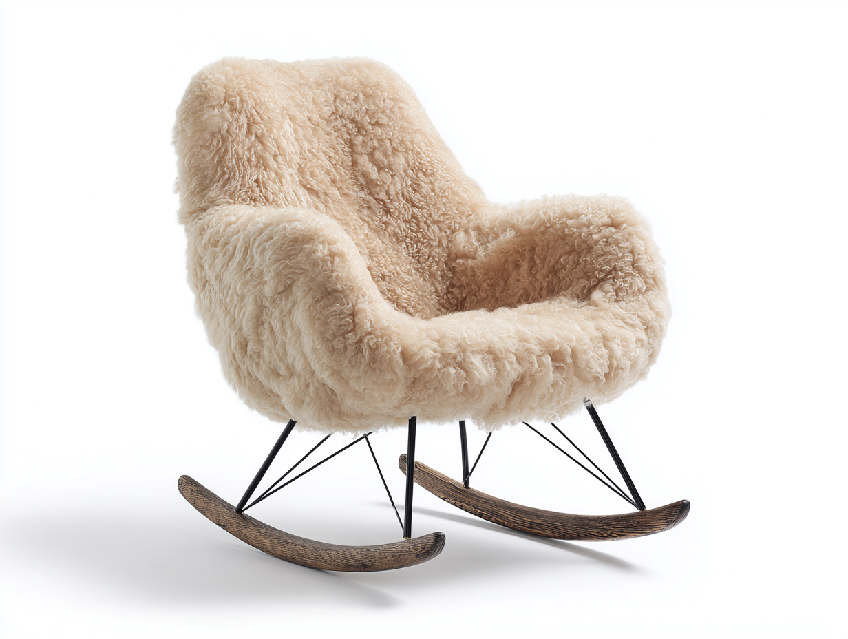 Schaukelstuhl Bouclé Stoff Holz Metall 85x95x100 cm - Creme - modernes Design - für Wohnzimmer-Nestgethaus