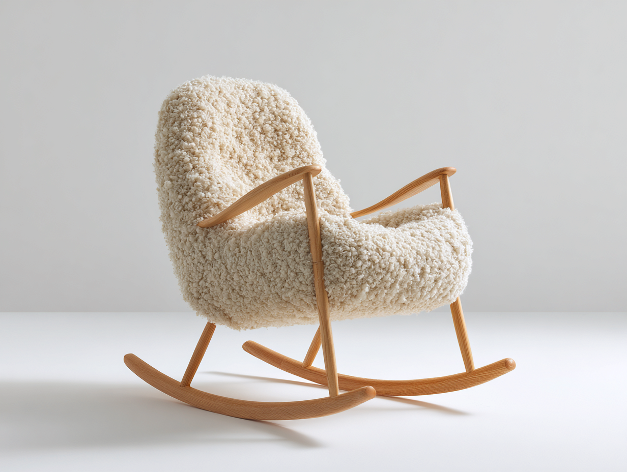 Schaukelstuhl Bouclé Stoff Holz 82x88x94 cm - Cremeweiß - modernes Design - für Wohnzimmer-Nestgethaus