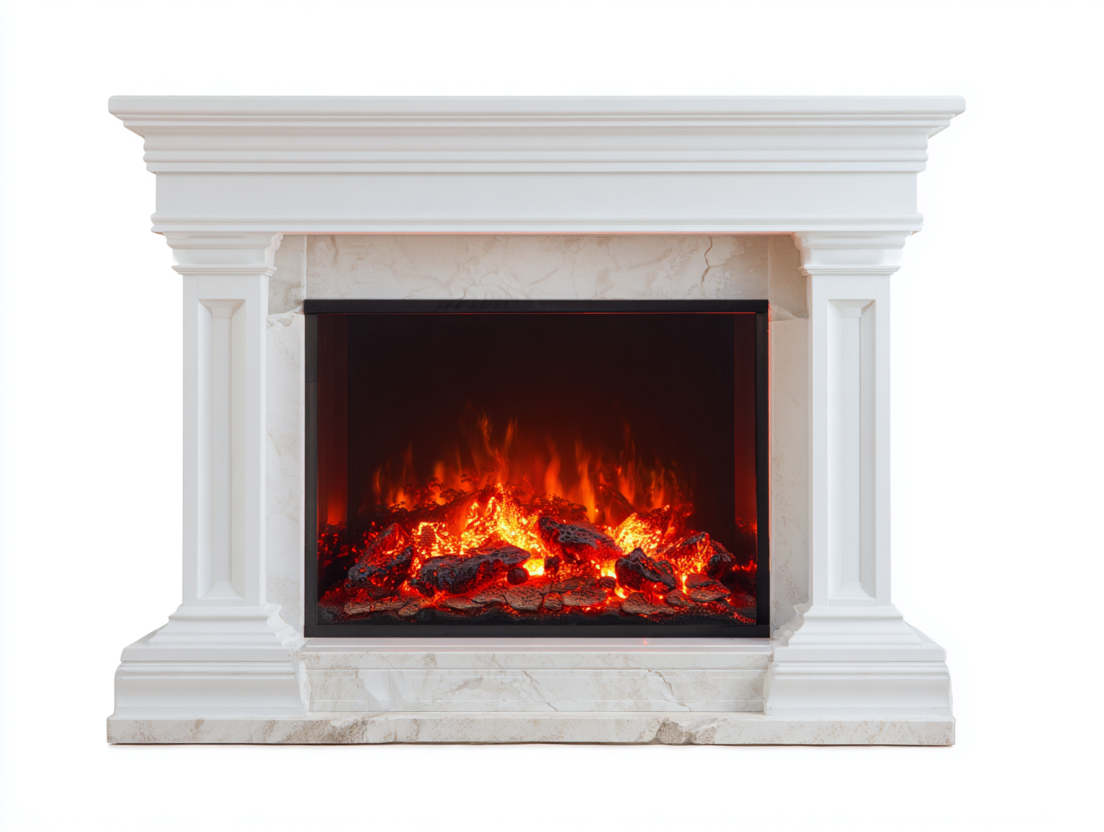 Kamin Elektrokamin MDF Steinoptik 130x35x105 cm - Weiß - klassisches Design - für Wohnzimmer-Nestgethaus