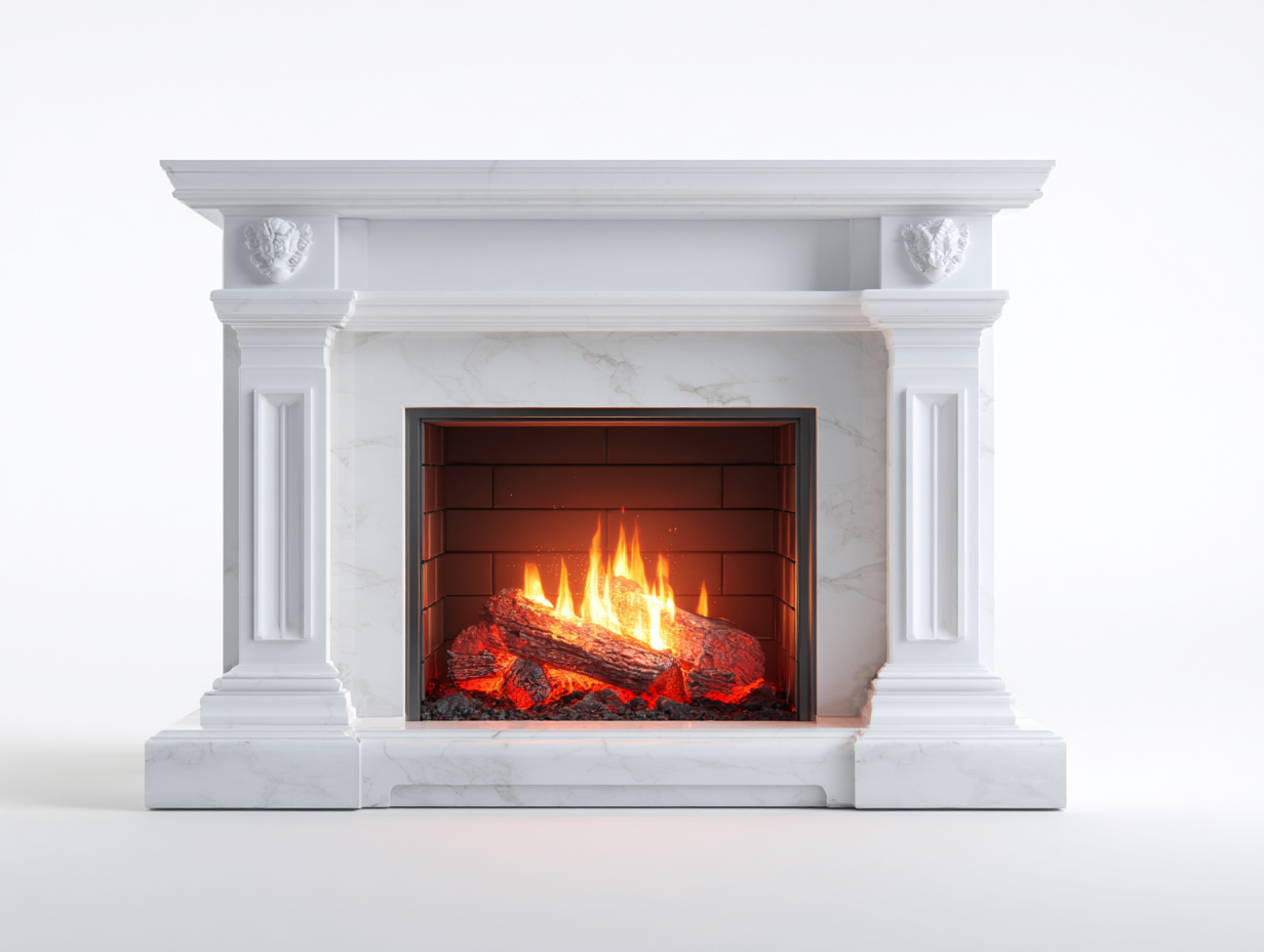 Kamin Elektrokamin MDF Steinoptik 128x35x105 cm - Weiß - klassisches Design - für Wohnzimmer-Nestgethaus