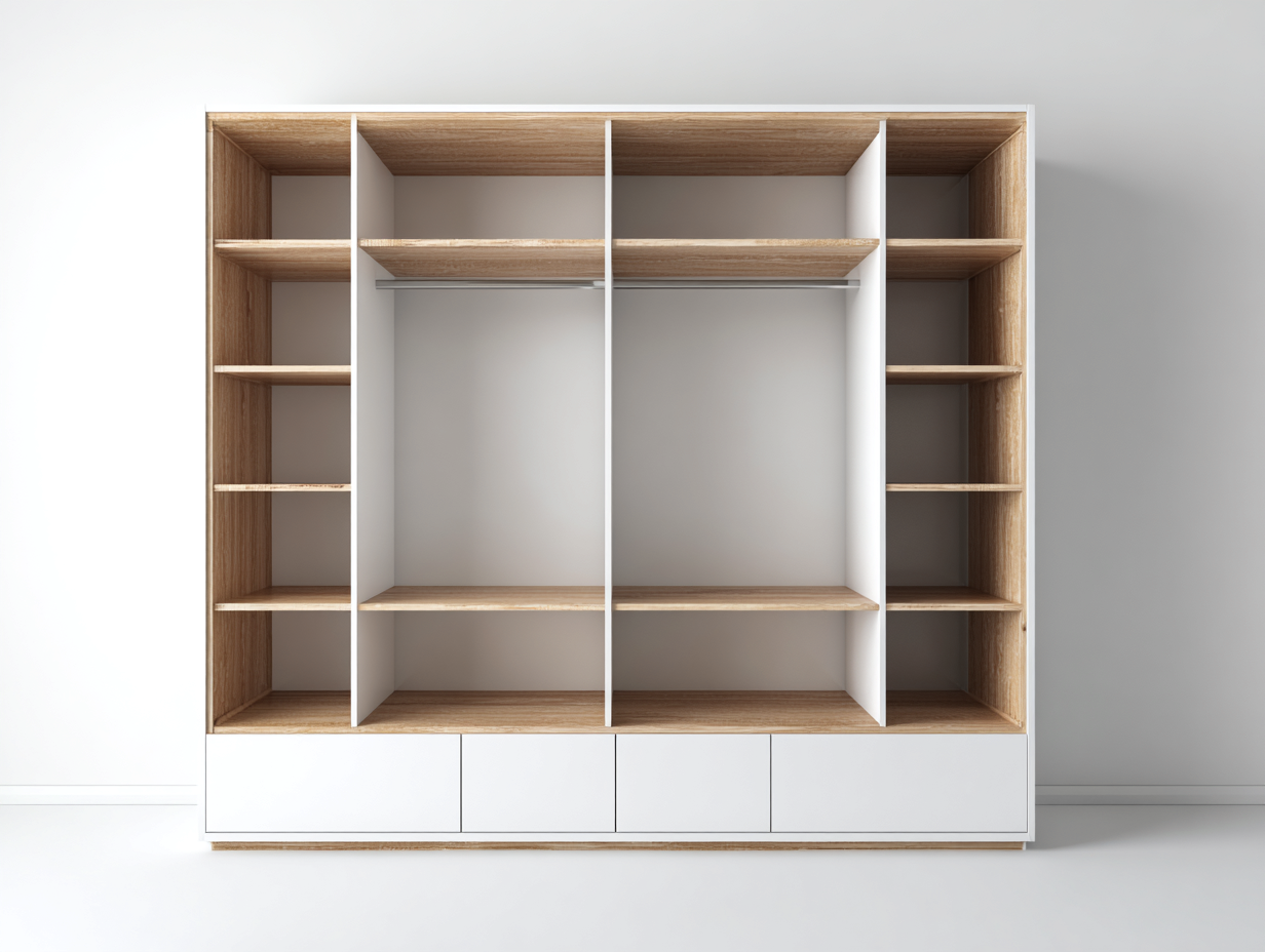 Kleiderschrank Holzwerkstoff 260x60x200 cm - Weiß - Eiche - modernes Design - für Schlafzimmer-Nestgethaus