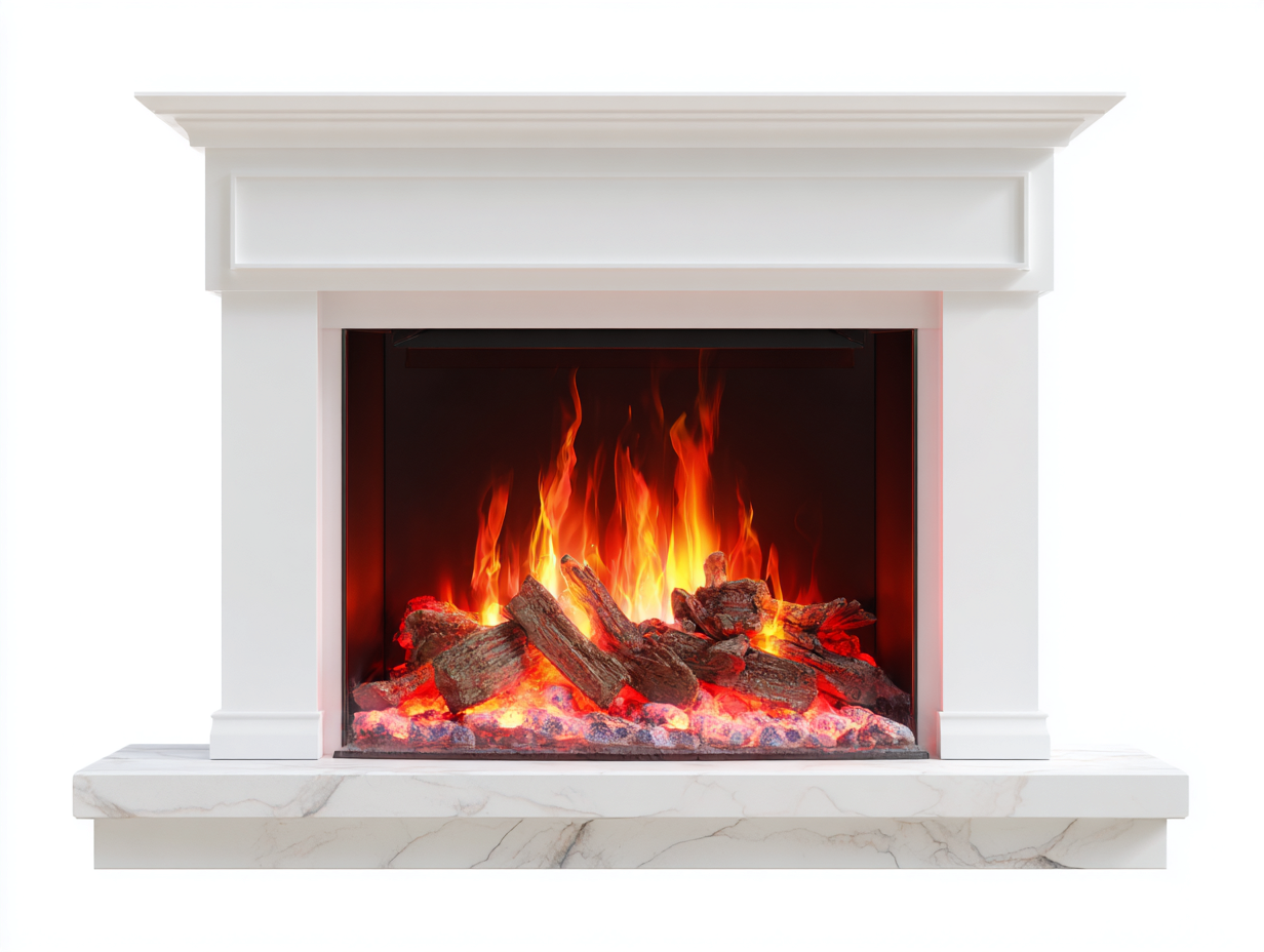 Kamin Elektrokamin MDF Steinoptik 120x32x95 cm - Weiß - modernes Design - für Wohnzimmer-Nestgethaus