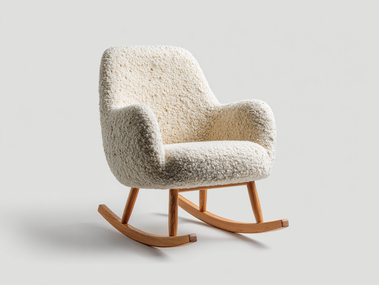 Schaukelstuhl Bouclé Stoff Holz 80x90x95 cm - Cremeweiß - modernes Design - für Wohnzimmer-Nestgethaus