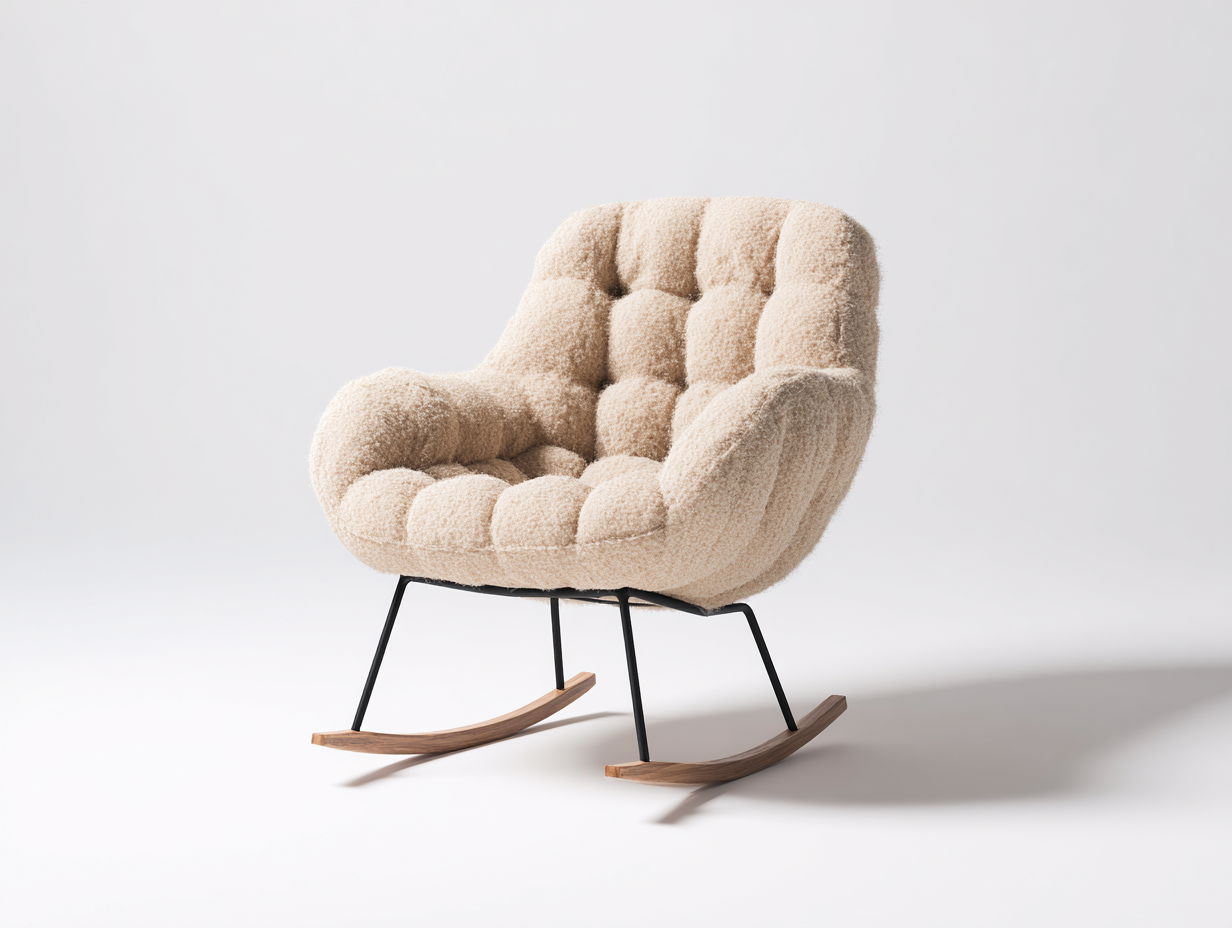 Schaukelstuhl Bouclé Stoff Metall Holz 85x92x96 cm - Creme - modernes Design - für Wohnzimmer-Nestgethaus