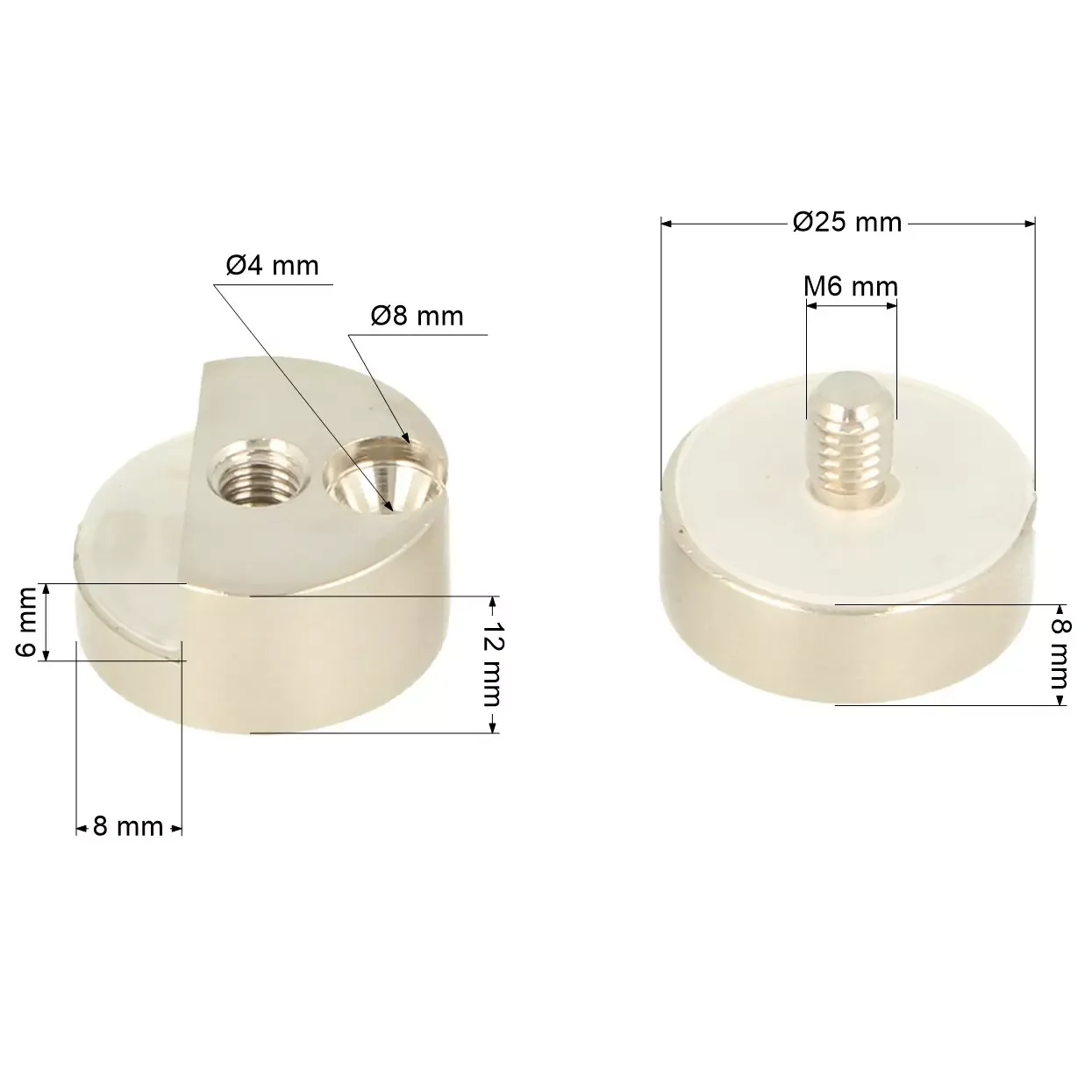 Dystans montażowy szyldu reklamowego ø25×20mm mosiądz szczotkowany