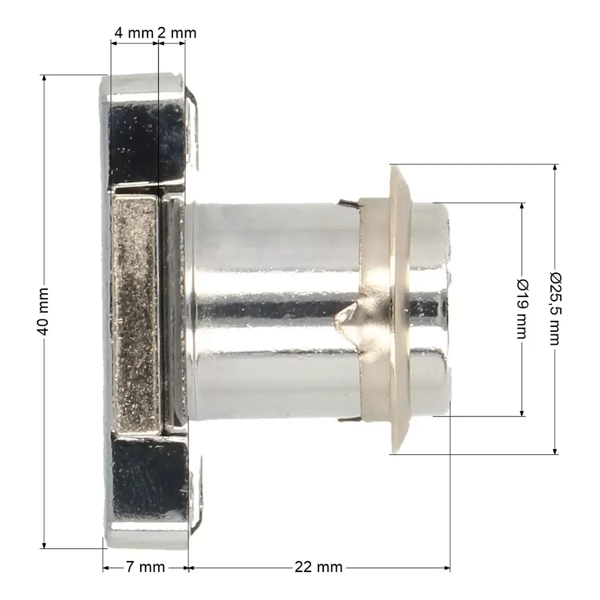 Zamek meblowy kwadratowy Wolf Hakner ø19x22mm system Master Key prawy