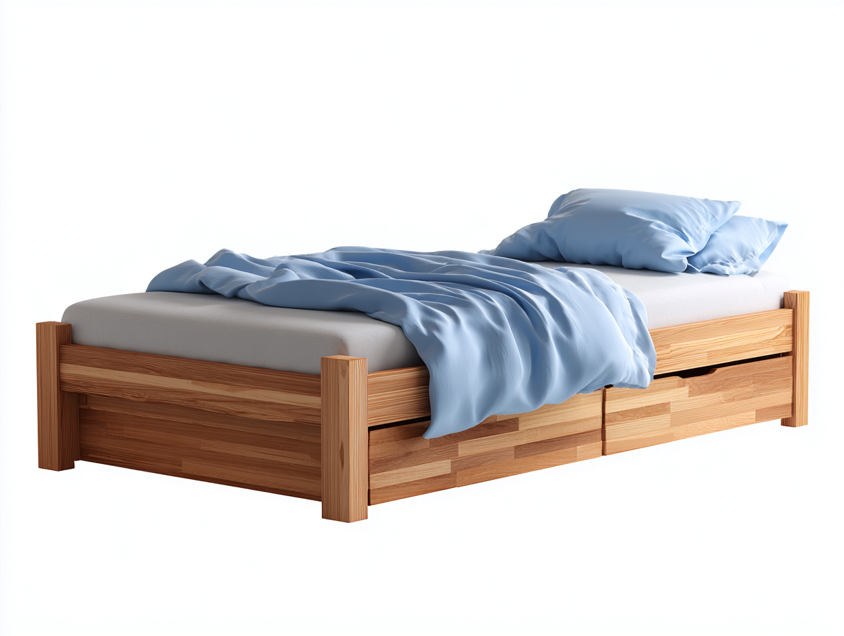 Camas dobles de madera con cajones 200x140x45 cm - marrón - diseño funcional con almacenamiento-Denupbase