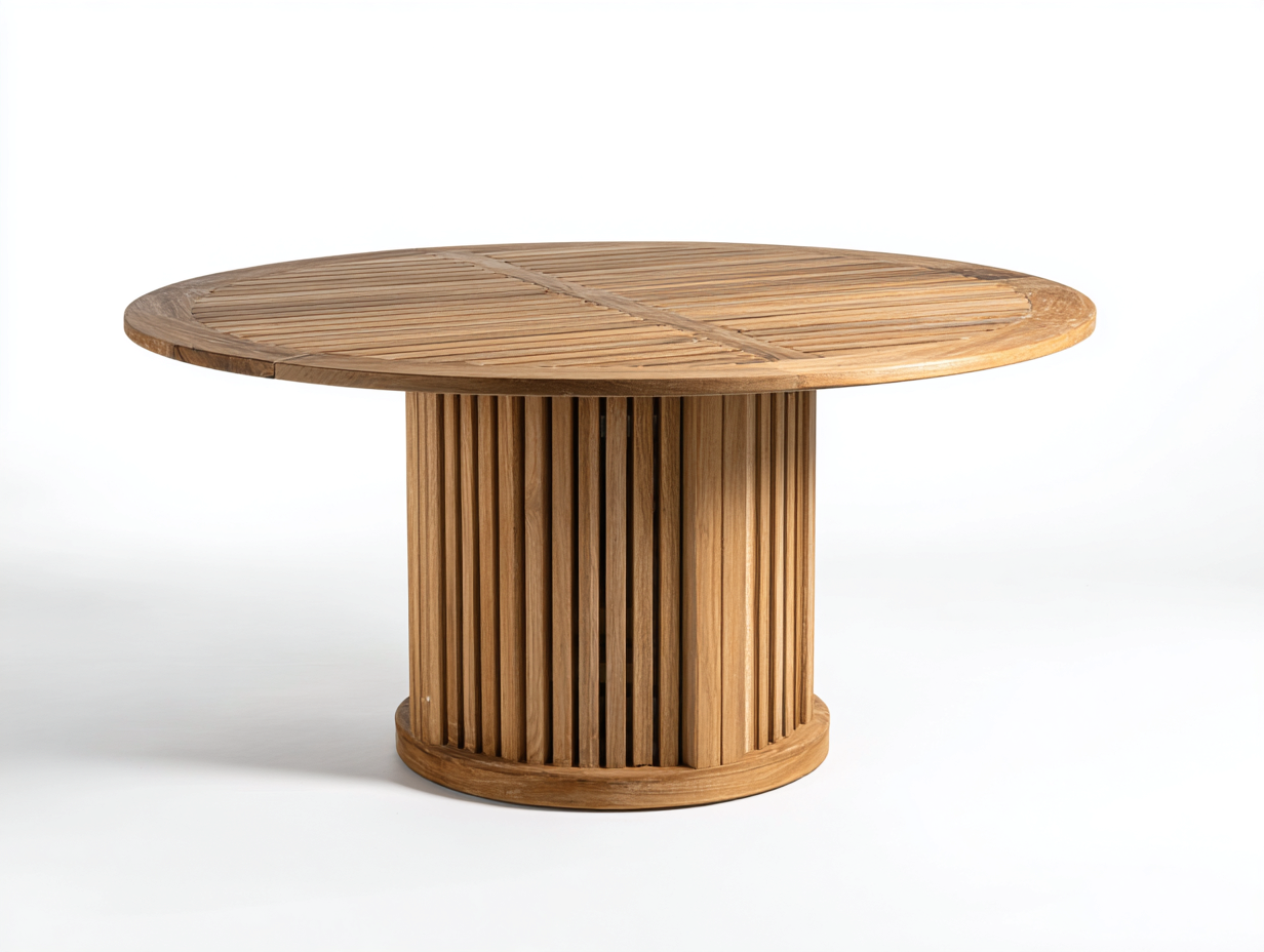 Mesas de jardín redondas de madera 120x120x75 cm - marrón - diseño moderno con base central-Denupbase